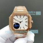 PP+Factory New Swiss Replica Patek Philippe Cubitus 7128 Rose Gold White Dial Watch 40mm 
